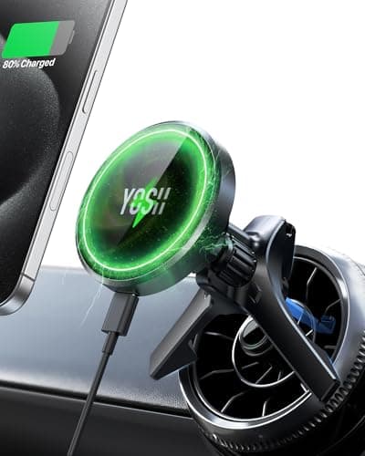 YOSH Support Telephone Voiture Induction [15W Charge Rapide] pour Ventilation Ronds, Chargeur Magsafe Voiture sans Fil, Compatible avec Mercedes-Benz Classe A/B/C/E/V, GLC/Sprinter/Audi/Mini Cooper