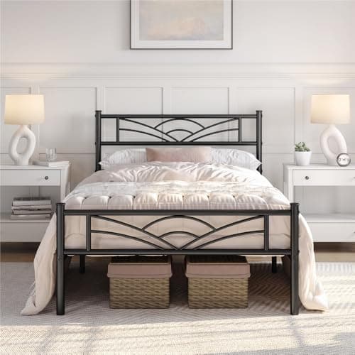 Yaheetech Lit Simple Cadre de lit 90 x 190 cm en Métal Assemblage Simple pour Petits Espaces Adultes Noir
