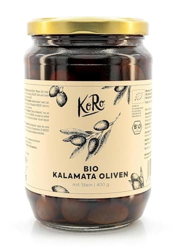 KoRo - Olives Kalamata Bio avec noyau 400 g - arôme unique - olives naturelles en saumure