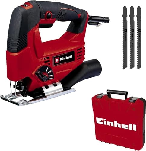 Einhell Scie sauteuse TC-JS 80/1 Kit (550 W, profondeur de coupe 80 mm dans le bois/10 mm dans l’acier, régime 3 000 tr/min) Livré avec 3 lames à tige en T