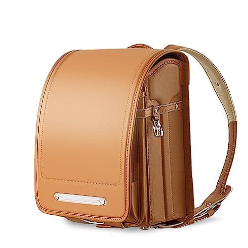 ZCBYBT PU Cuir Japonais boîte à Dos ransel Randoseru Verrouillage Automatique Sac à Dos léger, pour Les Filles garçons,Orange,32 * 15.5 * 23.5cm