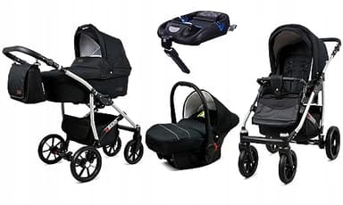 BabyLux® Enfant Poussette Combinée Set 4 en 1 - Qbaro - incl. Nacelle, Canne, Siège de voiture, ISOFIX Base - Siège Auto - Landau Bébé - avec Sac à langer, Habillage pluie etc.
