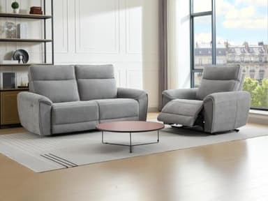 Vente-unique - Canapé 3 Places et Fauteuil Relax électrique en Tissu Gris DJARALO