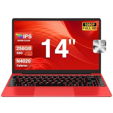 bvate Ordinateur Portable 256 Go 14" Win 11 N4020 Support Expansion 1 to SSD 1080P 2.4G+5G WiFi Mini HDMI & Souris sans Fil et Un Film de Clavier AZERTY pour Clavier - Rouge