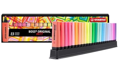 STABILO BOSS ORIGINAL ARTY - Surligneur - Set de bureau x 23 surligneurs Pastel et fluo - Gamme ARTY
