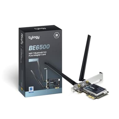 Tylogy Carte PCIe WiFi 7 BE6500Mbps, Bluetooth 5.4, Tri-Bandes 6GHz/5GHz/2.4GHz, WPA3, Antennes Externes à très Haut Gain, Mediatek MT7925 160MHz, Compatible avec Windows 11