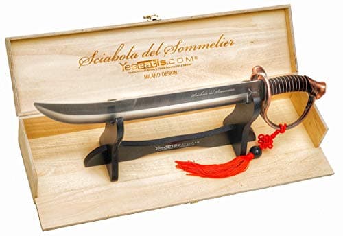 YesEatIs - Sabre à Champagne pour Sommelier avec Vitrine en Bois pour Exposure - Poignée Couleur Bronze - 2 Lacets Inclus