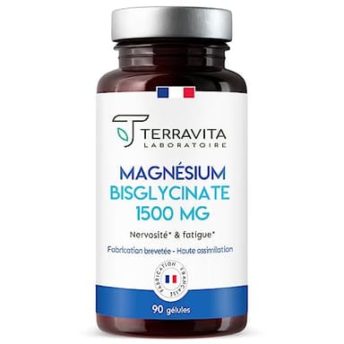 MAGNÉSIUM BISGLYCINATE + Vitamine B6 | Forme Chélatée Labellisée TRAACS | Biodisponibilité Maximale Sans Effet Laxatif | Contre la Fatigue et le Stress | 90 Gélules Vegan | Made in France | Terravita