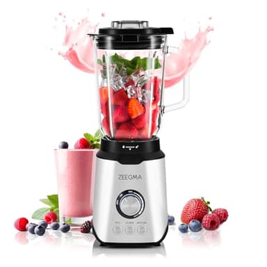 ZEEGMA Blender 1600 W batteur sur socle multifonctionnel, mixeur avec tasse de 1,7 l, trois modes de fonctionnement automatiques, contrôle de vitesse en douceur, 6 couteaux en acier inoxydable