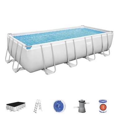 Bestway Piscine Hors Sol Rectangle Power Steel™ 488 x 244 x 122 cm Gris Clair avec Filtre à Cartouche, bâche, échelle