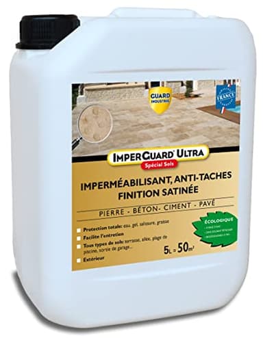 ImperGuard Ultra Protection Sol Effet Satiné – Imperméabilisant Pierre Poreuse Béton - Durcisseur Joints -5L Traite 50m²