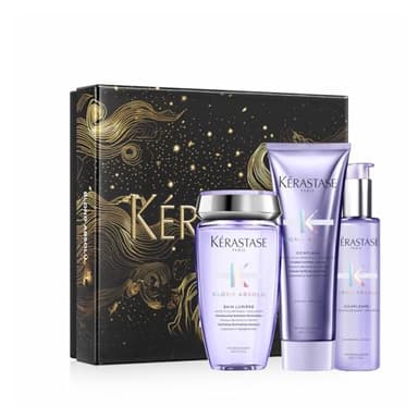 KÉRASTASE Blond Absolu - Coffret de Fin d'Année - Bain Lumière + Fondant Cicaflash + Sérum Cicaplasme - Fortifie & Illumine - Acide Hyaluronique & Edelweiss - Cheveux Blonds Décolorés ou Méchés