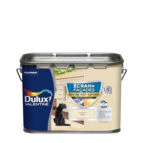 Dulux Valentine Peinture Ecran+ Multi-Supports Extérieure Façades - Crépis, Briques, Ciment, Enduit, Alu, Zinc, PVC - Couleur Longue Tenue - Mat Meulière 2,5L