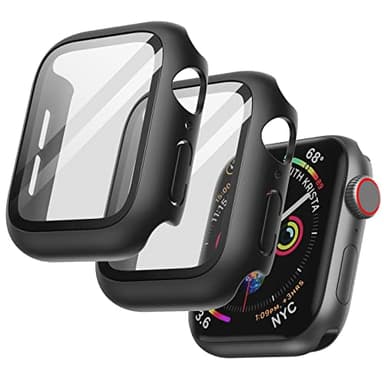 JETech Coque avec Protection D'écran pour Apple Watch SE (2022/2020) /Series 6 5 4 44 mm, étui de Protection Complète, Film en Verre Trempé Intégré Haute Sensibilité, Lot de 2 (Noir)