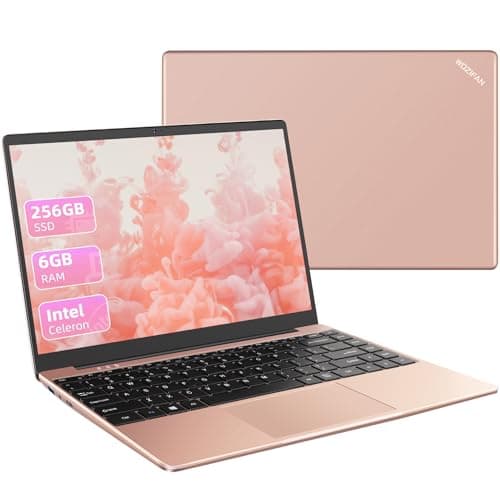 WOZIFAN Ordinateur Portable 256 Go 14" Win 11 N4020 Support Expansion 1 to SSD 1080P 2.4G+5G WiFi Mini HDMI & Souris sans Fil et Un Film de Clavier AZERTY pour Clavier - Or Rose-1