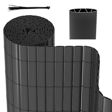Herrselsam Brise-vue en polychlorure de vinyle avec serre-câbles, résistant aux intempéries, pour jardin, balcon, terrasse, structure interne en W, lamelles renforcées, gris, 100 x 400 cm