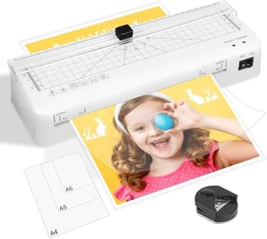Plastifieuse A4 Machine de Plastification Thermique avec Coupe Intégrée et Arrondisseur d’Angles, Chauffage Rapide, Plastifieuse avec A4/A5/A6 Pochettes Pour usage Maison, Bureau et École