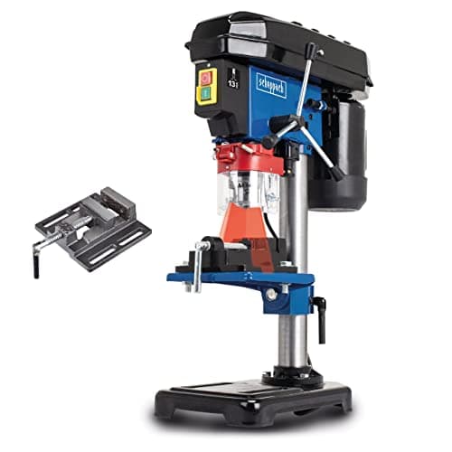 Scheppach Perceuse à colonne DP16VLS – Perceuse d’établi avec étau – 500 W – 5 vitesses pour le bois, le métal et tous plastiques – Variable 600-2600 min-1 – Distance max 170 mm – Laser intégré