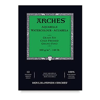 Arches- Bloc Enc 14,8 x 21 12 H Aquarelle 100% Fin 300 g Nat, A1795090, Blanc Naturel