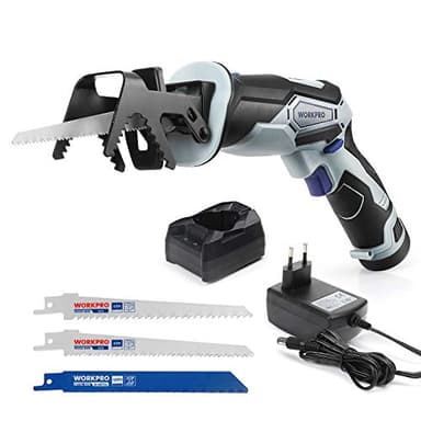 WORKPRO Scie Sabre sans Fil 12V avec Batterie 2000mAh, Vitesse Variable, Charge Rapide de 1H, Changement de Lame Sans Outil, Elagueur sans Fil avec 3 Lames de Scie pour Couper Bois, Métal