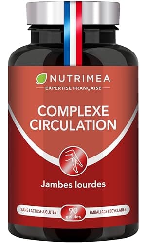 Circulation Sanguine Jambes - Drainage Lymphatique - Vigne Rouge, Marron d’Inde et Hamamelis - Contre Jambes Lourdes - 100% Naturel - 90 Gélules Vegan - Nutrimea - Fabriqué en France