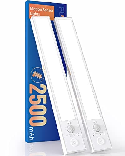 FULEN Lampe d'intérieur Avec détecteur de Mouvement, 2500mAh Veilleuse LED Rechargeable, éclairage LED Sans Fil Pour Cuisine Sous les Meubles, Armoires, Garde-robes (Paquet de 2)
