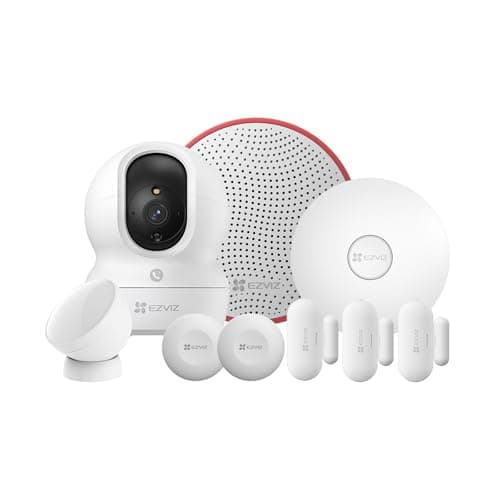 EZVIZ Système d'Alarme WiFi avec Caméra de Surveillance WiFi Intérieure, Kit d'Alarme de Sécurité 9 Pièces, Capteur d'Ouverture/Fermeture, Capteur de Mouvement PIR, Sirène 105dB, Boutons Intelligents