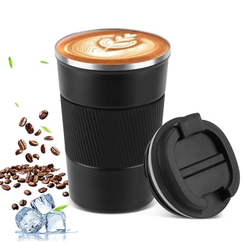 LDERFIV Mug Isotherme,13oz/380ml Thermos Café, Acier Inoxydable sous vide Anti-fuite Gobelet de Voyage avec Couvercle, Réutilisable Gobelet Isotherme, Tasse Isotherme de Voiture