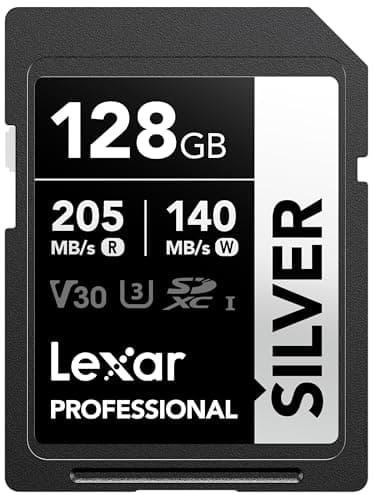 Lexar Silver Carte SD 128Go, UHS-I Carte SDXC Jusqu'à 205 Mo/s en Lecture, 140 Mo/s en écriture, V30, 4K UHD Video, U3, Classe 10, Carte Mémoire SDXC avec Lexar Lifetime Data Recovery