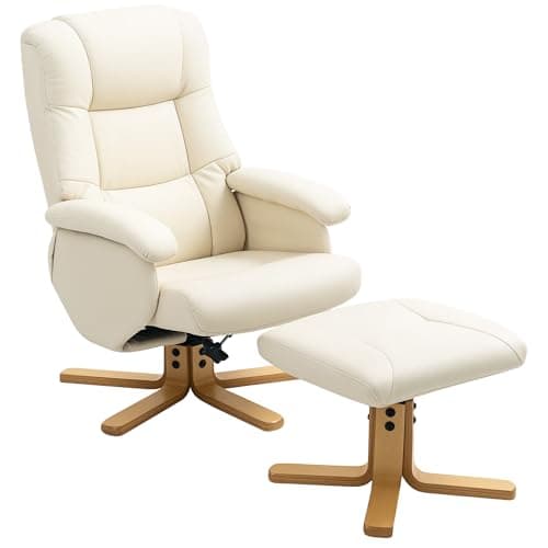 HOMCOM Fauteuil Relax avec Repose-Pied Fauteuil de Relaxation Chaise Relaxant pivotant 360° et Dossier inclinable Chaise TV Charge jusqu'à 120 Kg pour Salon, Chambre, Bureau, crème