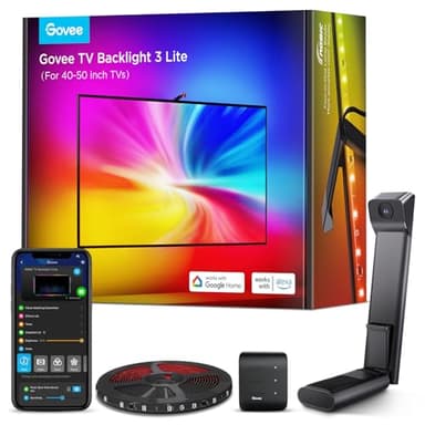 Govee LED TV Rétroéclairage 3 Lite pour TV 40-50 Pouces, Fonction de Correction Fish-Eye, 2.4M RGBICW Wi-Fi TV Strip avec Caméra, 4 Couleurs en 1 Perle de Lampe, Contrôle Vocal et APP