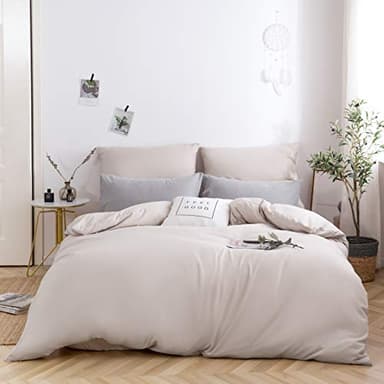 MOHAP Housse de Couette 220x240cm+2 Taies d'oreillers 65x65cm Beige Parure de Lit Adulte 2 Personnes 100 Fils/cm² en Microfibre avec Fermeture Éclair