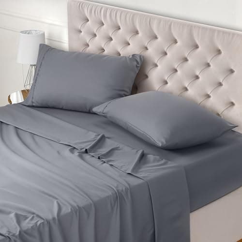Utopia Bedding Parure de Lit 135x190, Draps de Lit 2 Personnes, Ensemble de Draps 4 Pièces, Polyester Microfibre, 1 Drap Housse 135x190, 1 Drap Plat 225x255 et 2 Taies d'oreillers 50x75, Gris