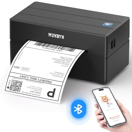MUNBYN Imprimante Etiquettes Expédition Bluetooth, Imprimante Thermique sans Fil 4x6 pour Colis et Petites Entreprises à Domicile, Compatible avec iPhone, Android, Mac, Windows, Colissimo et UPS, Noir
