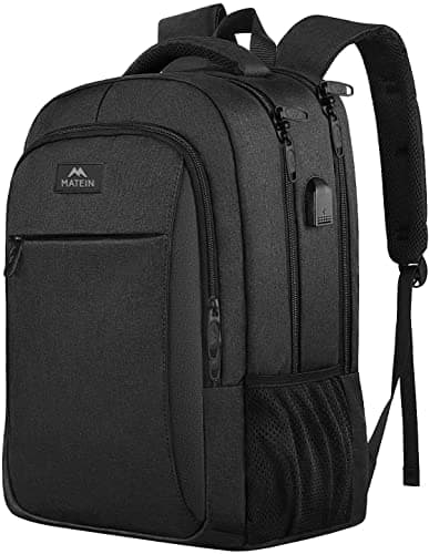 MATEIN Sac à Dos Ordinateur Portable 15.6 Pouces Homme Fonctionnel Sac à Dos PC Portable avec USB Charging Port Imperméable Antivol pour Collège Affaire Scolaire Voyage - Noir