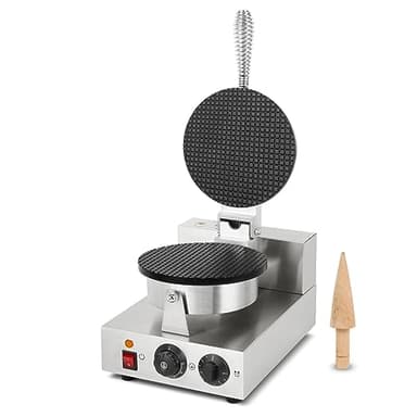 VERTES Gaufrier, Appareil à Cornets de Glace Professionnel, 24 Pièces/Heure, Cône de Moulage inc., Réglable 0-300°C, Minuterie, Anti-Adhérent, Cornetterie en Fonte Boîtier inox, Waffle Maker 1000 W