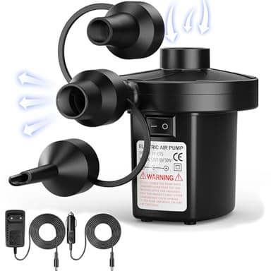 Pompe à Air Électrique Gonfleur Dégonfleur - AC 240V/DC 12V, 5K Pa Pompe électrique avec 3 Buses pour Matelas Camping, Sofa Gonflable, Matelas Gonflable, Piscine Gonflable
