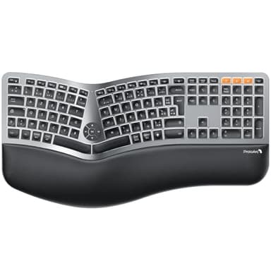 ProtoArc EK01 Plus Clavier Ergonomique sans Fil Rétro Éclairé - Bluetooth Ergo Clavier avec Repose-Poignets, Design Divisé, Rechargeable, Silencieux, Français AZERTY, Compatible avec PC & Mac & Phone