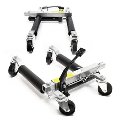 Wiltec Jeu Chariot de déplacement 2x Cric Go Jack Hydraulique 680kg par Cric Largeur de pneu 30 cm Taille 620 x 540 x 330 mm Noir argenté Goupille Sécurité Lève voiture Atelier Garage