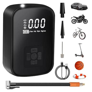 Compresseur à Air Portatif, 4000mAh Mini Pompe à Air Électrique 150PSI Pompe a Velo Electrique avec Écran LCD Numérique 4 Modes Gonfleur Pneus Voiture Rechargeable pour Vélo, Moto, Scoote, Balle