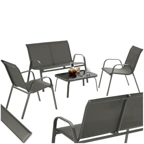 TecTake® Salon de Jardin Extérieur 4 Personnes Ensemble Canapé 2 Places 2 Fauteuil Salon et Table de Jardin, Mobilier pour Amenagement Balcon Terrasse Veranda Fauteuil Exterieur terrasse
