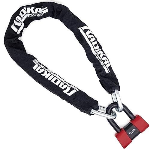 RADIKAL RK75150 Chaine Antivol Lourd Premium ø15mm + Mini U, Haute Sécurité Homologué SRA, 150cm Entièrement Testée +Visible, Antivol Multifonction pour Disque Frein, Ancrage, Parking, Scooter, Velo