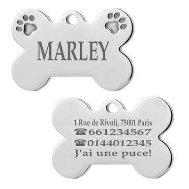 Iberiagifts - Plaque d'identification en forme d’os en Acier avec pattes Personnalisé gravée Pour animaux de compagnie moyens à grands. (2 Pattes), Grand