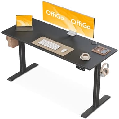 OffiGo Bureau Assis Debout électrique, 140cm Bureau Electrique, Ergonomiqu Table avec 3 Fonction Mémoire, Standing Desk pour la Chambre et Le Travail, Noir