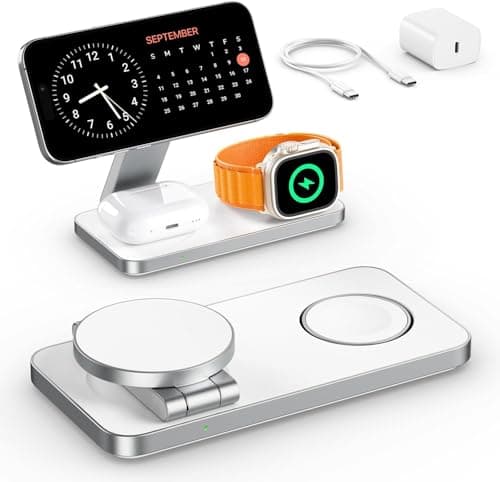 Chargeur sans Fil pour Mag-Safe, 3 en 1 Station de Charge pour Apple, Pliable Chargeur inductif sans Fil pour iPhone 16 15 14 13 12, Apple Watch, AirPods Pro avec Adaptateur Rapide