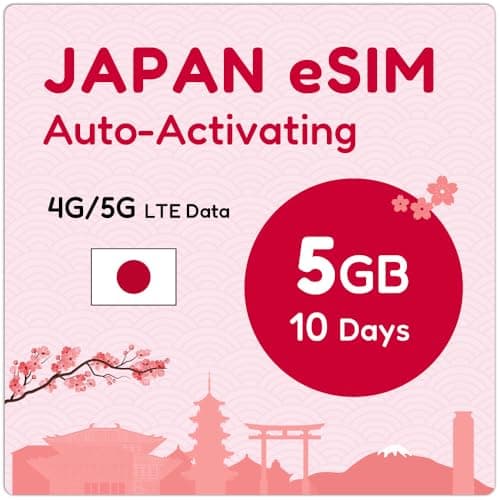 Japon eSIM 10 jours 5 Go | eSIM QR envoyé par e-mail dans les 24 heures suivant l'expédition | Scannez QR et utilisez immédiatement | Activation automatique | Réseau 5G avec partage
