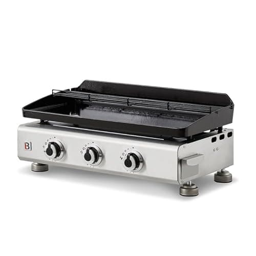 BRASERO - Plancha Silvia IIG INOX 3 Feux Surface Cuisson 67 x 34 cm - 3 brûleurs - Plaque Fonte émaillée fabriquée en France - Grille de réchauffement - Jusqu'à 10 convives - 7,5kW