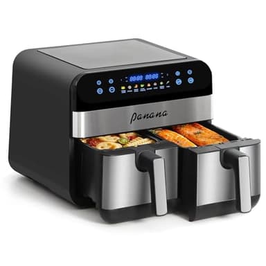 Panana Air Fryer avec Double Compartiment, Friteuse Sans 2x4.5L 8 Programmes 2400W, Friteuse à Air Chaud, Friteuse Electrique avec LED Écran Tactile, Airfryer avec 2 cuves séparées