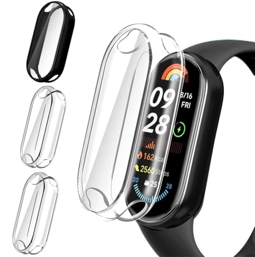ivoler 3 Pièces Coque avec Protection Écran pour Xiaomi Smart Band 9 / Xiaomi Mi Band 9, Étui de Protecteur Complète en TPU Souple Mince Antichoc Anti-Rayures Housse (2 Transparent + 1 Noir)