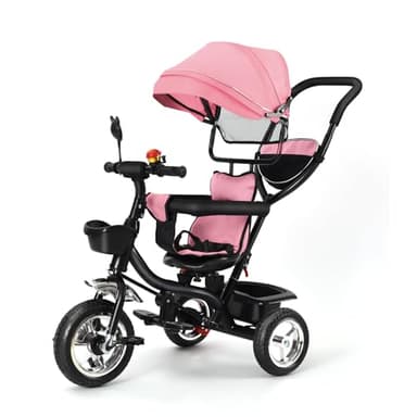 WODFARR Tricycle Bébé Évolutif, Draisienne Évolutif, Trike Bebe, Velo Poussette Bebe Évolutif, Velo Enfant 5 Ans, De 9 Mois,Accompagner Les étapes Multiples (Rose)
